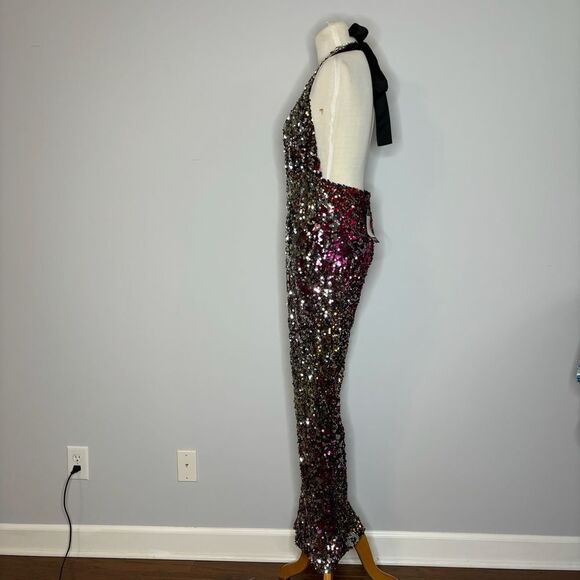 Nasty Gal- Ombre Sequin Halterneck Plunge Jumpsuit - Picture 5 of 7